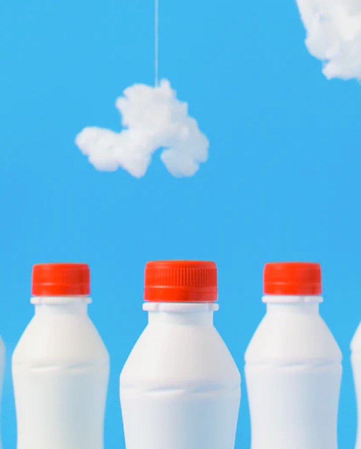 Milk bottles and clouds